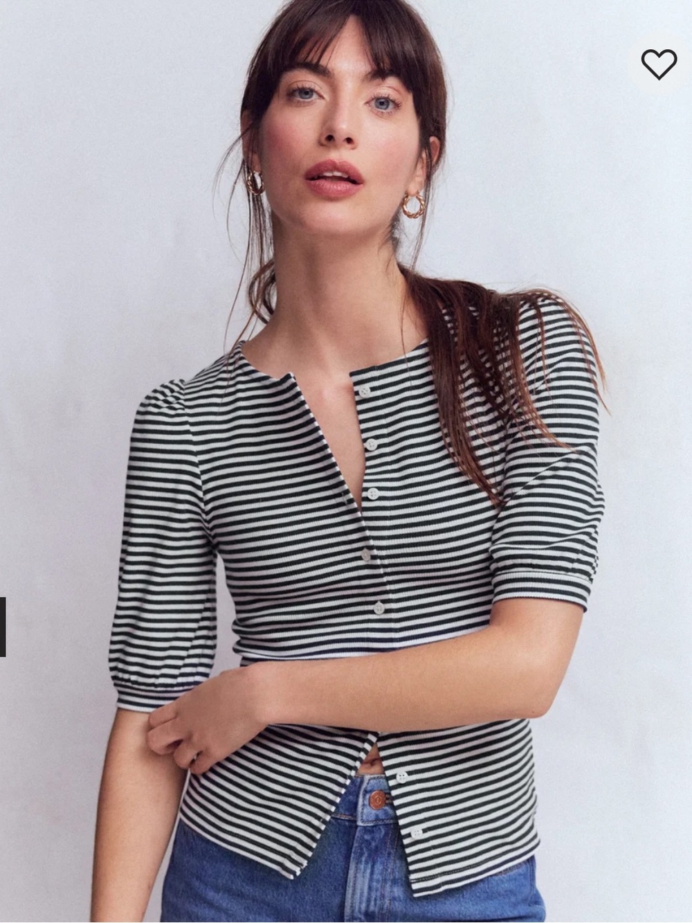 New Boden Evie Ribbed Puff Sleeve Top
